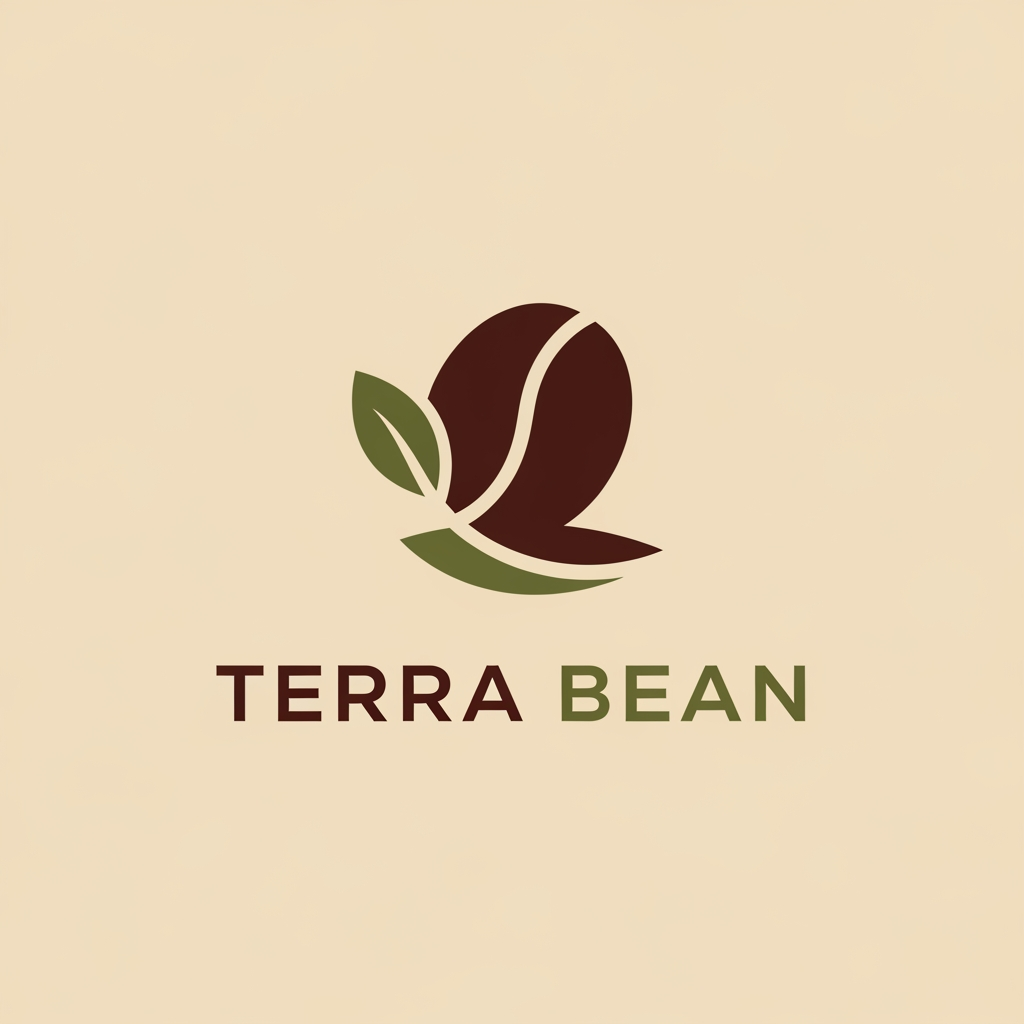 AI Design for I am looking for an earthy, organic, and minimalist design for 'Terra Bean'. Since the name connects to the earth and coffee, I would prefer colors inspired by nature—like deep roasted brown, olive or forest green, and warm beige or cream. For the icon, a simple, clean combination of a coffee bean with a subtle leaf or earth element would be great. The overall vibe should feel fresh, natural, and premium