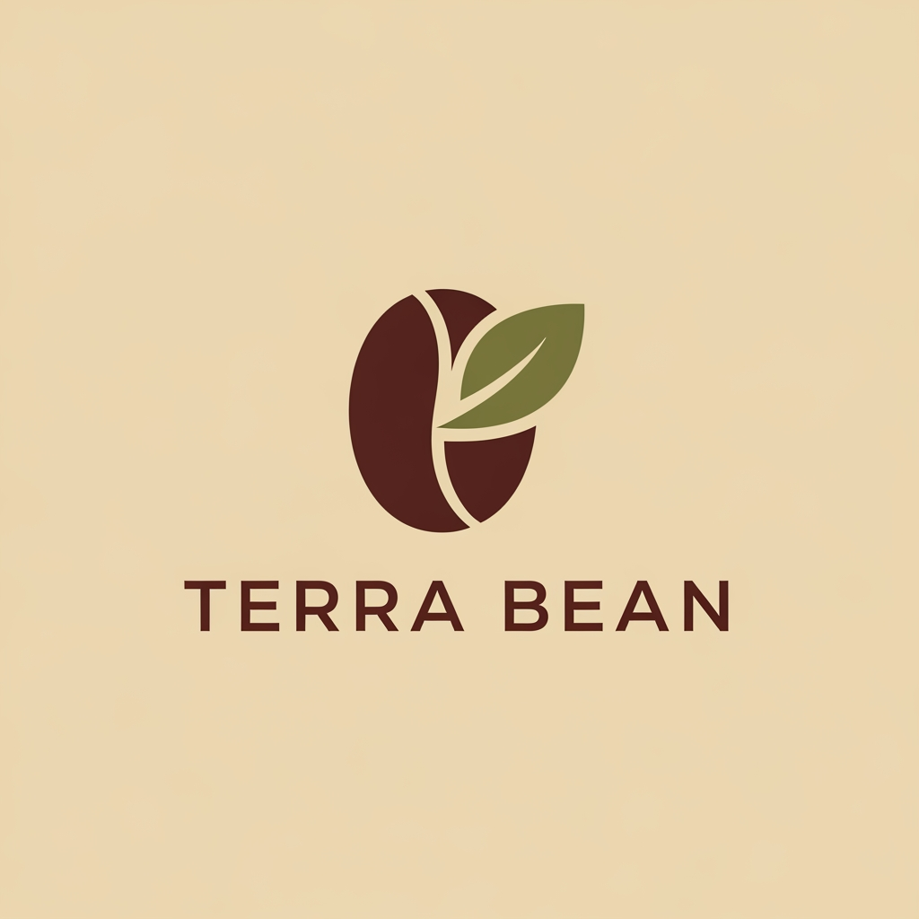 AI Design for I am looking for an earthy, organic, and minimalist design for 'Terra Bean'. Since the name connects to the earth and coffee, I would prefer colors inspired by nature—like deep roasted brown, olive or forest green, and warm beige or cream. For the icon, a simple, clean combination of a coffee bean with a subtle leaf or earth element would be great. The overall vibe should feel fresh, natural, and premium