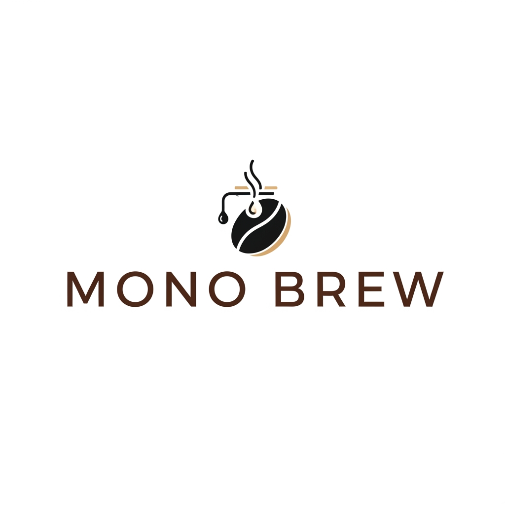 AI Design for A minimalist and modern logo design for a premium specialty coffee bean brand named 'Mono Brew'. The design should feature clean, elegant typography and a subtle, clever icon combining a single coffee bean and brewing elements. Color palette: deep espresso brown, matte black, and warm beige. Flat vector style, corporate identity, clean white background, highly detailed."