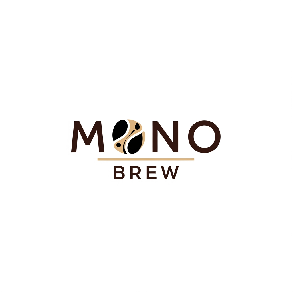 AI Design for A minimalist and modern logo design for a premium specialty coffee bean brand named 'Mono Brew'. The design should feature clean, elegant typography and a subtle, clever icon combining a single coffee bean and brewing elements. Color palette: deep espresso brown, matte black, and warm beige. Flat vector style, corporate identity, clean white background, highly detailed."