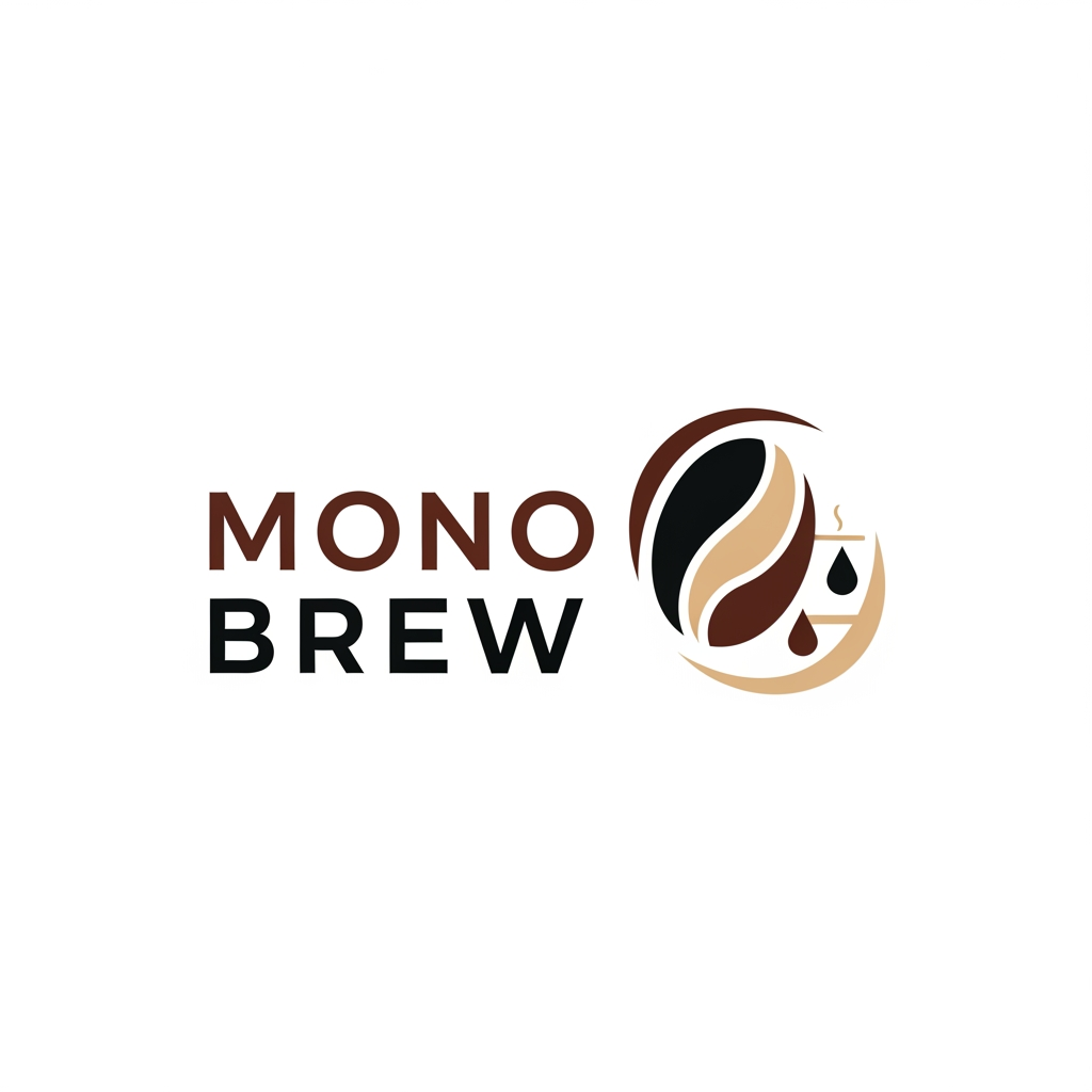 AI Design for A minimalist and modern logo design for a premium specialty coffee bean brand named 'Mono Brew'. The design should feature clean, elegant typography and a subtle, clever icon combining a single coffee bean and brewing elements. Color palette: deep espresso brown, matte black, and warm beige. Flat vector style, corporate identity, clean white background, highly detailed."
