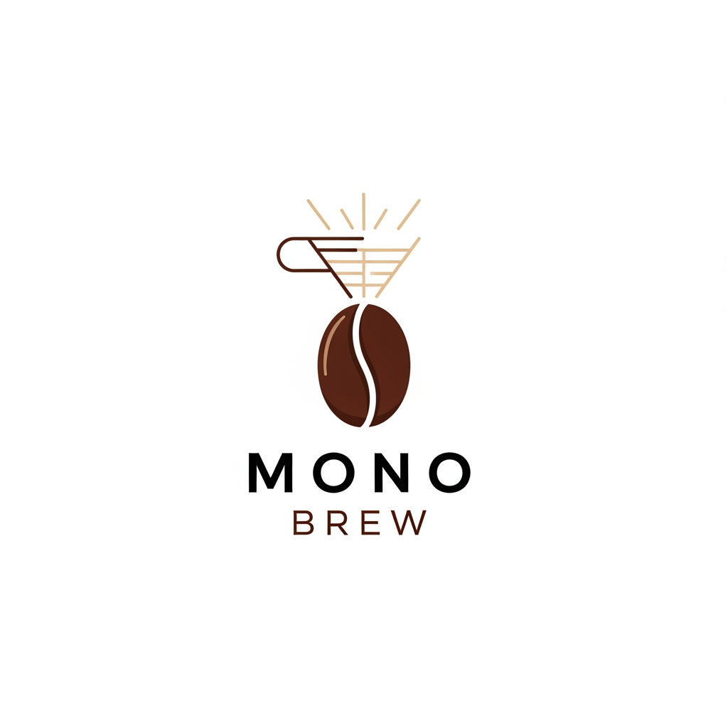 AI Design for A minimalist and modern logo design for a premium specialty coffee bean brand named 'Mono Brew'. The design should feature clean, elegant typography and a subtle, clever icon combining a single coffee bean and brewing elements. Color palette: deep espresso brown, matte black, and warm beige. Flat vector style, corporate identity, clean white background, highly detailed."