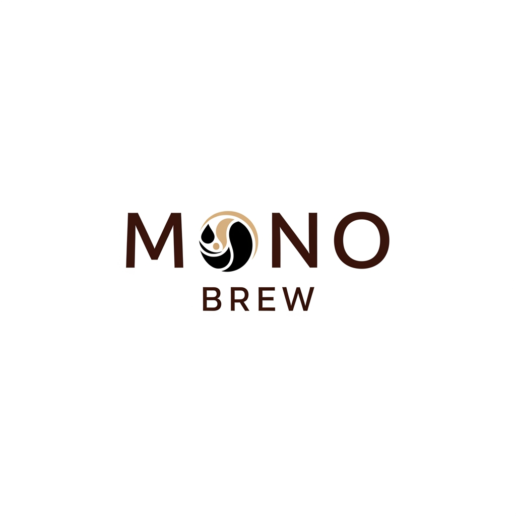 AI Design for A minimalist and modern logo design for a premium specialty coffee bean brand named 'Mono Brew'. The design should feature clean, elegant typography and a subtle, clever icon combining a single coffee bean and brewing elements. Color palette: deep espresso brown, matte black, and warm beige. Flat vector style, corporate identity, clean white background, highly detailed."