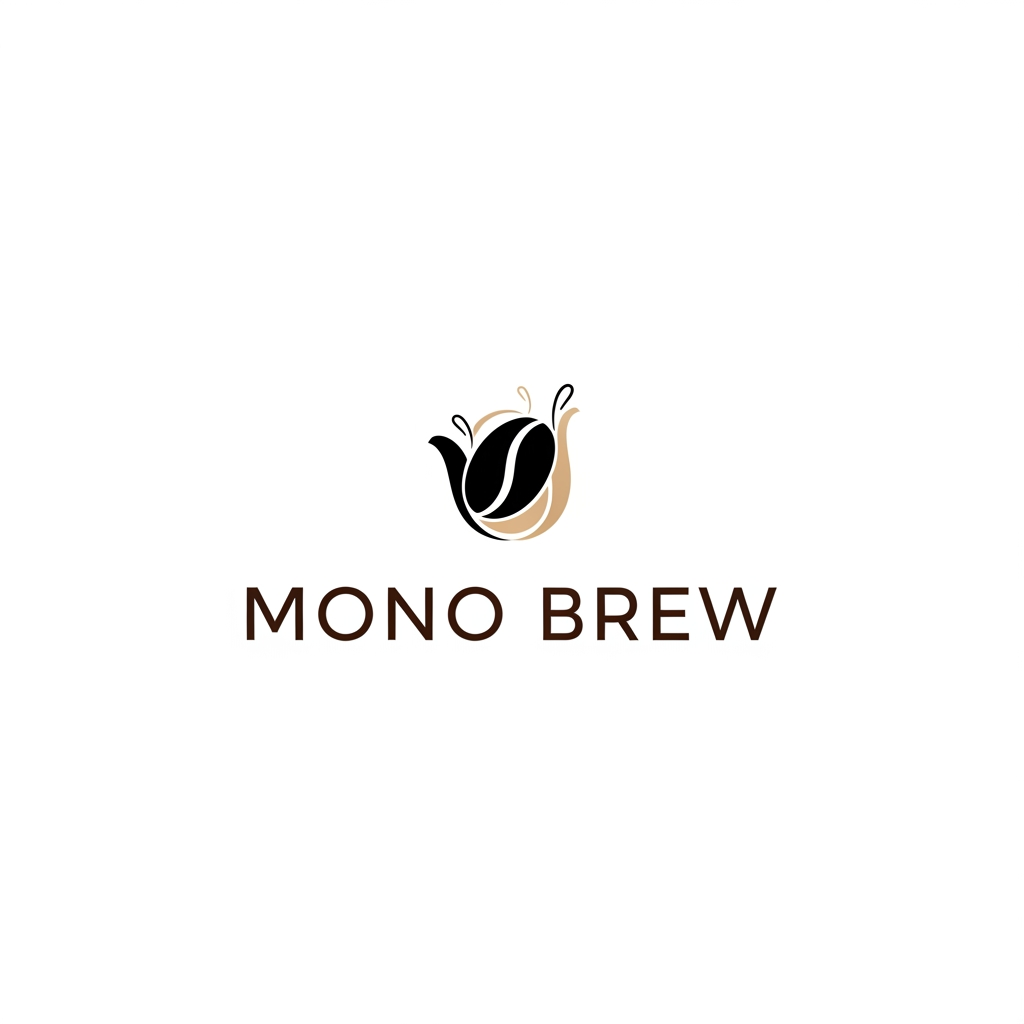 AI Design for A minimalist and modern logo design for a premium specialty coffee bean brand named 'Mono Brew'. The design should feature clean, elegant typography and a subtle, clever icon combining a single coffee bean and brewing elements. Color palette: deep espresso brown, matte black, and warm beige. Flat vector style, corporate identity, clean white background, highly detailed."