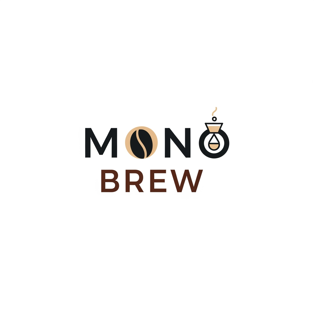 AI Design for A minimalist and modern logo design for a premium specialty coffee bean brand named 'Mono Brew'. The design should feature clean, elegant typography and a subtle, clever icon combining a single coffee bean and brewing elements. Color palette: deep espresso brown, matte black, and warm beige. Flat vector style, corporate identity, clean white background, highly detailed."