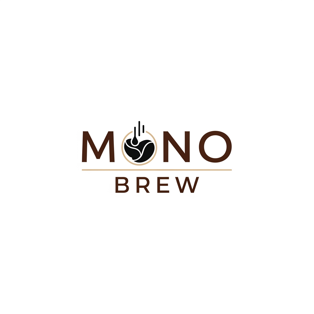 AI Design for A minimalist and modern logo design for a premium specialty coffee bean brand named 'Mono Brew'. The design should feature clean, elegant typography and a subtle, clever icon combining a single coffee bean and brewing elements. Color palette: deep espresso brown, matte black, and warm beige. Flat vector style, corporate identity, clean white background, highly detailed."