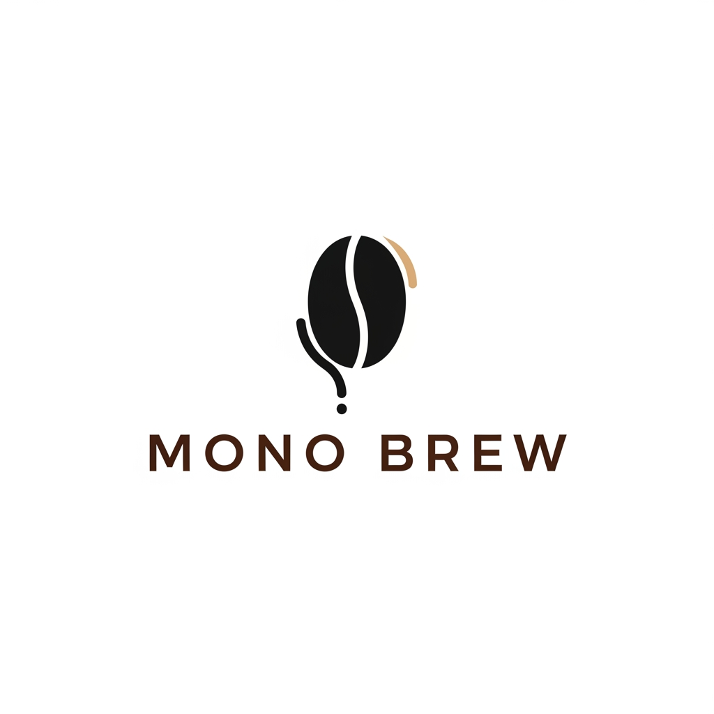 AI Design for A minimalist and modern logo design for a premium specialty coffee bean brand named 'Mono Brew'. The design should feature clean, elegant typography and a subtle, clever icon combining a single coffee bean and brewing elements. Color palette: deep espresso brown, matte black, and warm beige. Flat vector style, corporate identity, clean white background, highly detailed."
