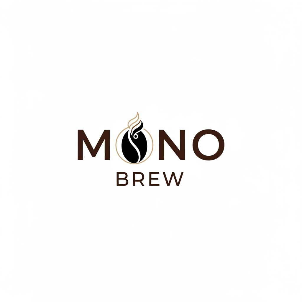 AI Design for A minimalist and modern logo design for a premium specialty coffee bean brand named 'Mono Brew'. The design should feature clean, elegant typography and a subtle, clever icon combining a single coffee bean and brewing elements. Color palette: deep espresso brown, matte black, and warm beige. Flat vector style, corporate identity, clean white background, highly detailed."