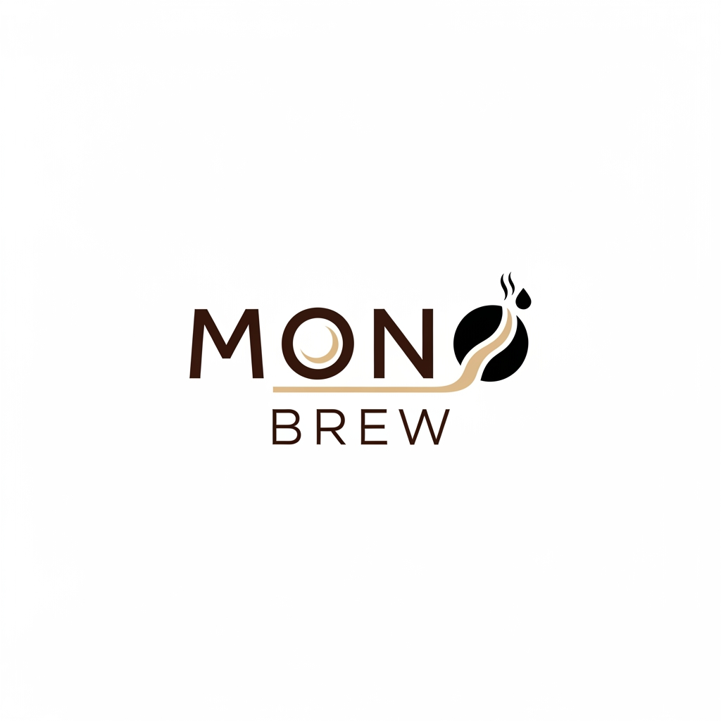 AI Design for A minimalist and modern logo design for a premium specialty coffee bean brand named 'Mono Brew'. The design should feature clean, elegant typography and a subtle, clever icon combining a single coffee bean and brewing elements. Color palette: deep espresso brown, matte black, and warm beige. Flat vector style, corporate identity, clean white background, highly detailed."
