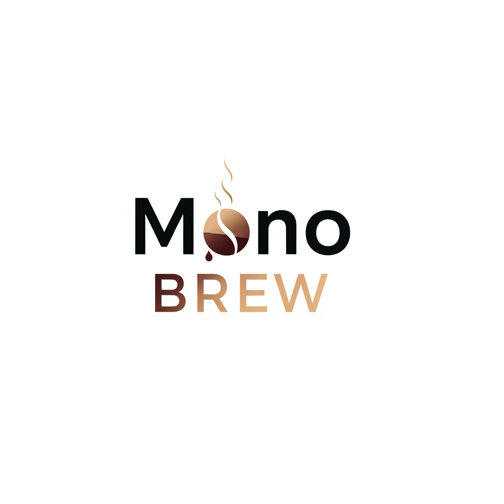 AI Design for A minimalist and modern logo design for a premium specialty coffee bean brand named 'Mono Brew'. The design should feature clean, elegant typography and a subtle, clever icon combining a single coffee bean and brewing elements. Color palette: deep espresso brown, matte black, and warm beige. Flat vector style, corporate identity, clean white background, highly detailed."