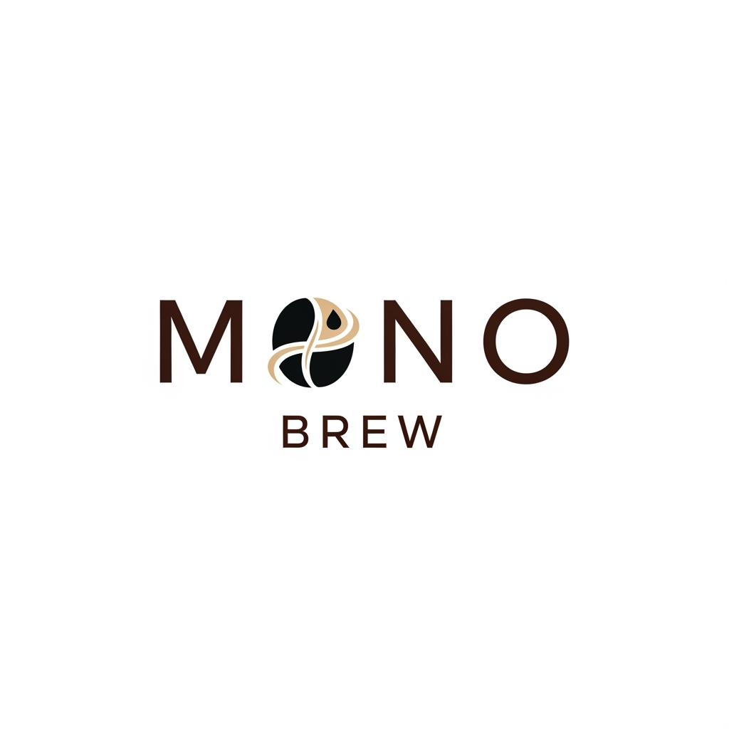 AI Design for A minimalist and modern logo design for a premium specialty coffee bean brand named 'Mono Brew'. The design should feature clean, elegant typography and a subtle, clever icon combining a single coffee bean and brewing elements. Color palette: deep espresso brown, matte black, and warm beige. Flat vector style, corporate identity, clean white background, highly detailed."