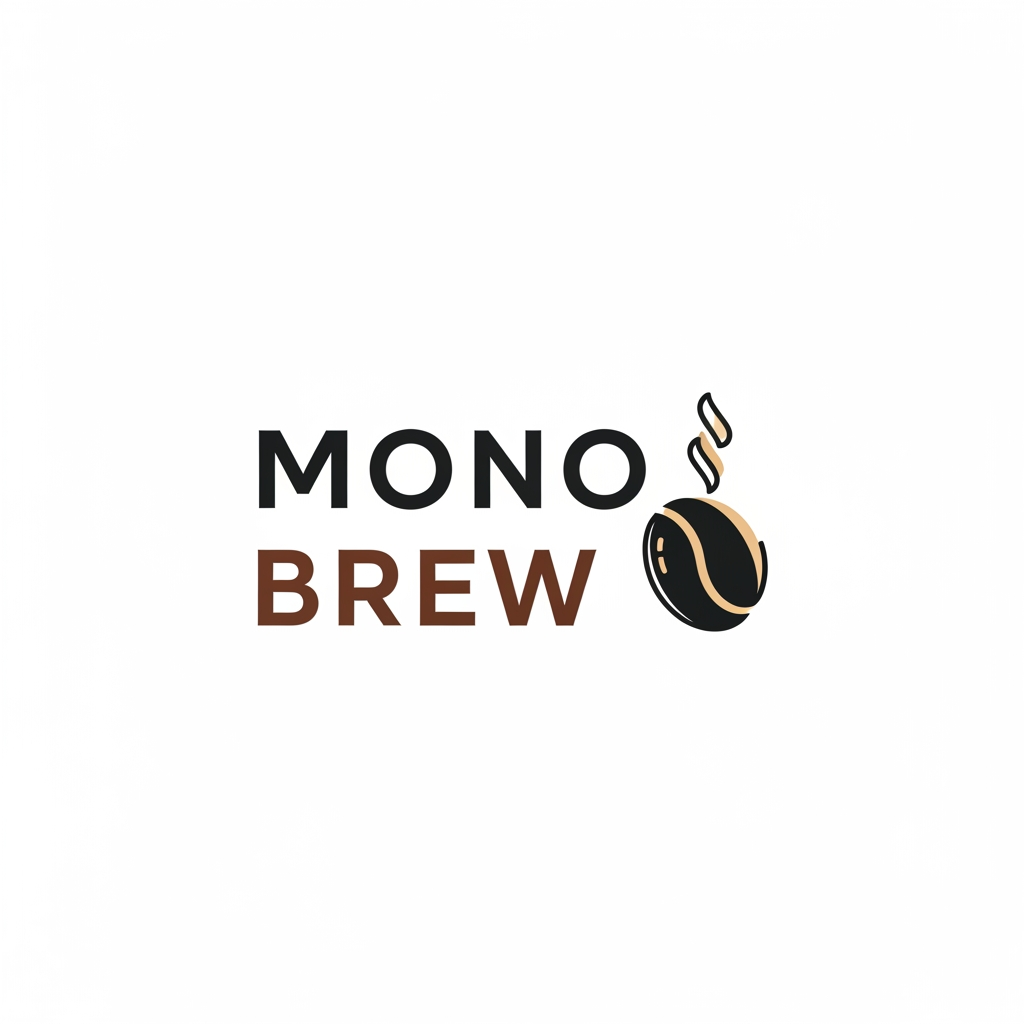 AI Design for A minimalist and modern logo design for a premium specialty coffee bean brand named 'Mono Brew'. The design should feature clean, elegant typography and a subtle, clever icon combining a single coffee bean and brewing elements. Color palette: deep espresso brown, matte black, and warm beige. Flat vector style, corporate identity, clean white background, highly detailed."