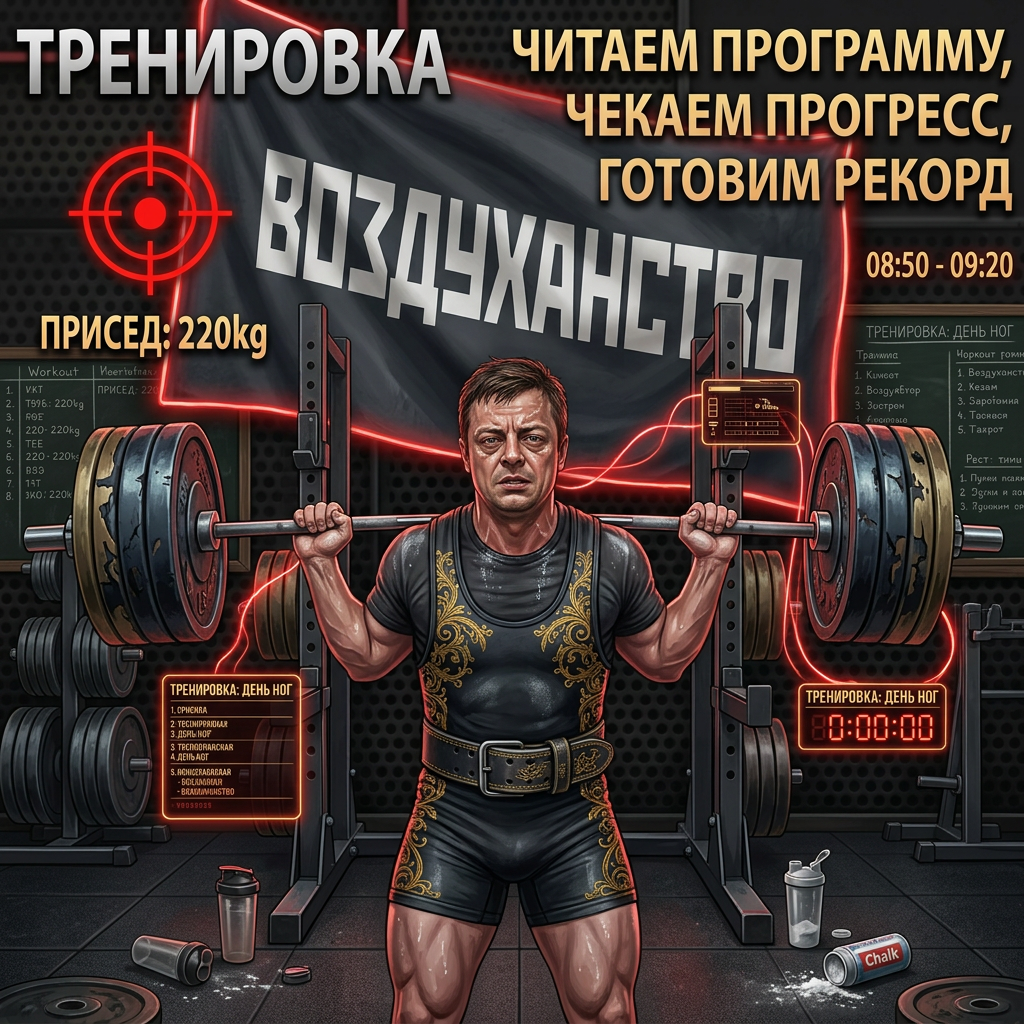 AI Design for зделй где этот чел в зале качаеться с шатнги и на флаге написано воздуханство