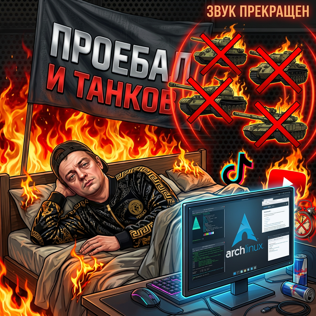 AI Design for ВМЕСТО ЛЕНЬ НАПИШЫ ПРОЕБАЛ И ТАНКОВ И ЭТОТ ЧЕЛ ИГРАЕТ В ПК И НА МОНИТОРЕ АРЧ ЛИНУКС