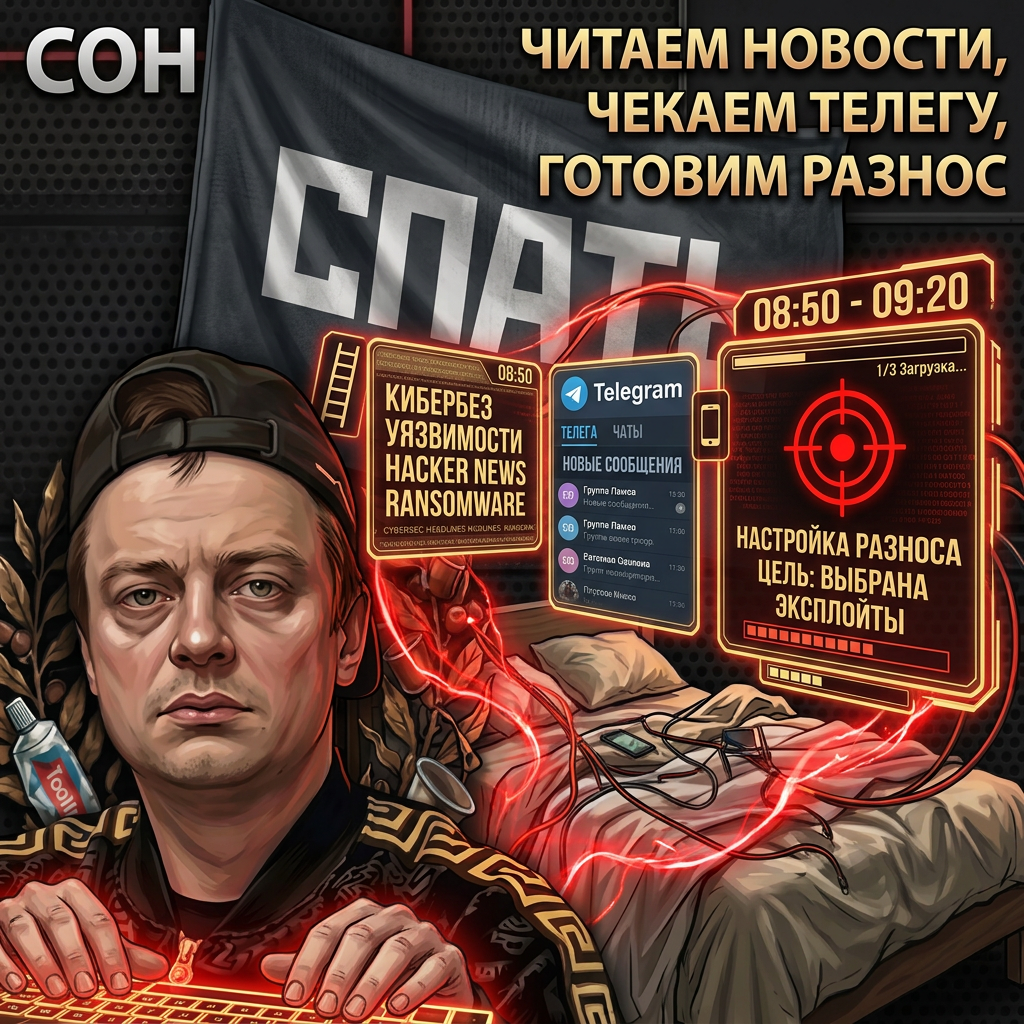 AI Design for 08:50 - 09:20 | 🪜 Читаем новости кибербеза, чекаем телегу, настраиваемся на разнос.  ЗДЕЛАЙ КАРТИНКУ В ТКОМ СТИЛЕ ДЛЯ ЕТОГО ПРИДЛОЖЕНИЯ