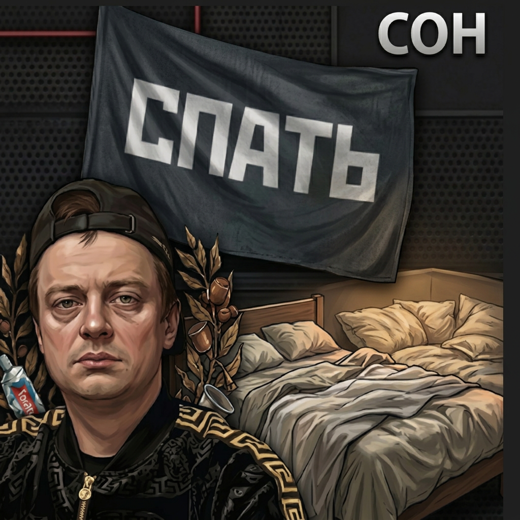 AI Design for убери будильник и на флаге тож спать токо он ложыться спать