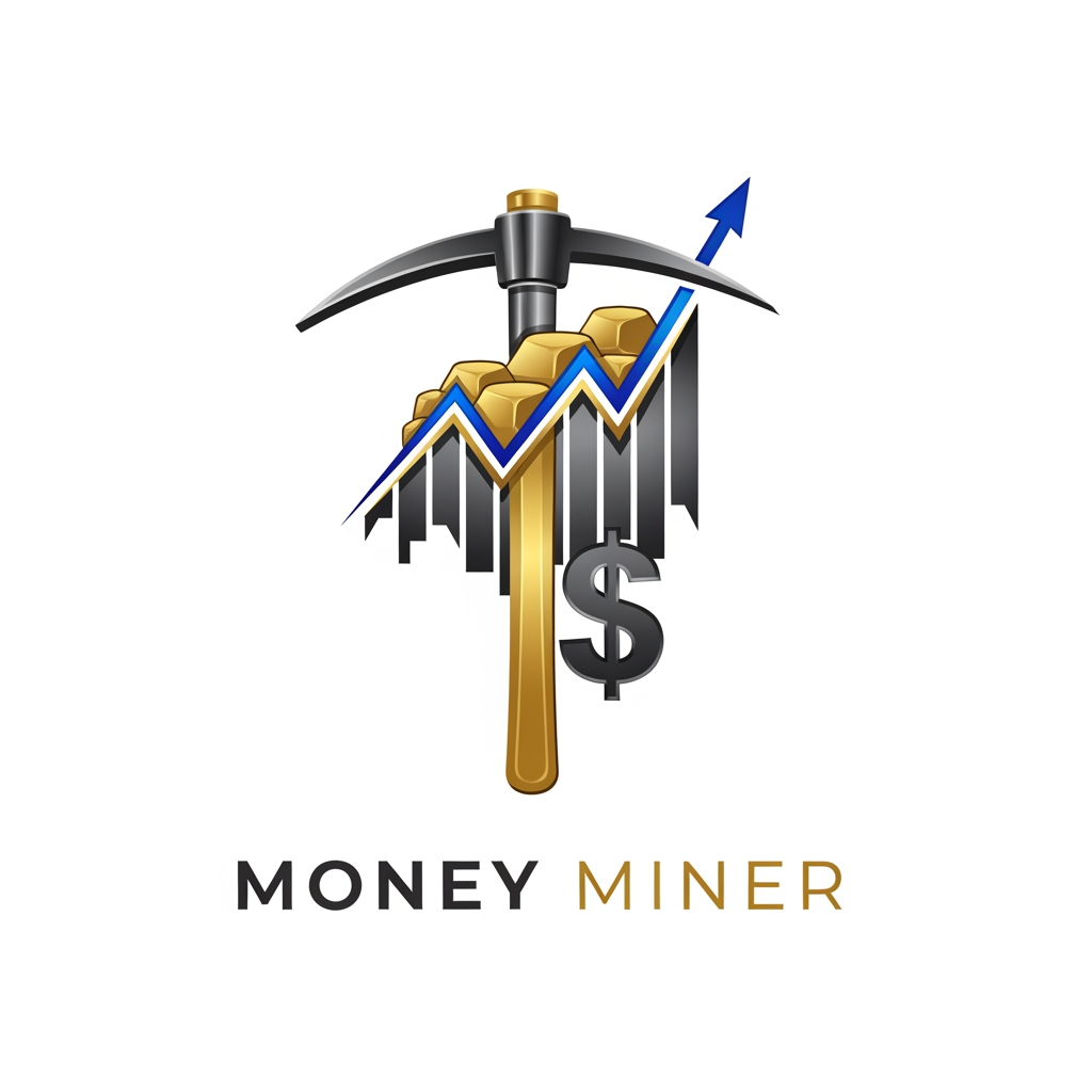 AI Design for The company's name is the Money miner, which is an algo trading company, Logo should consist of a pickaxe, a trading graph, a $ symbol and a gold symbol