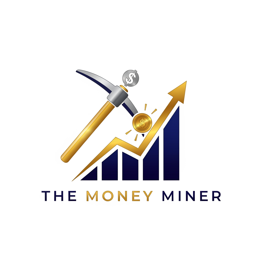 AI Design for The company's name is the Money miner, which is an algo trading company, Logo should consist of a pickaxe, a trading graph, a $ symbol and a gold symbol