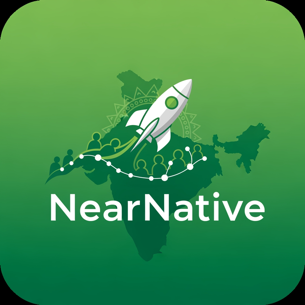 AI Design for generate a logo in green including a rocket for this app : NearNative · Hyperlocal Skill Economy · India · Full Pitch
India's real skills economy already exists.
It just doesn't have an app yet.
Not a course platform
Not a gig board
Not a review app
Not a govt. scheme
Not WhatsApp
NearNative digitises the trust layer underneath India's ₹2.5 trillion informal skill economy — voice-native, proximity-first, community-verified. The cook next door who's trained thirty families. The retired machinist. The woman who teaches classical dance from her living room. They exist. They just can't be found, booked, or paid. write a prompt to generate a logo for this app in green with a rocket in the logo