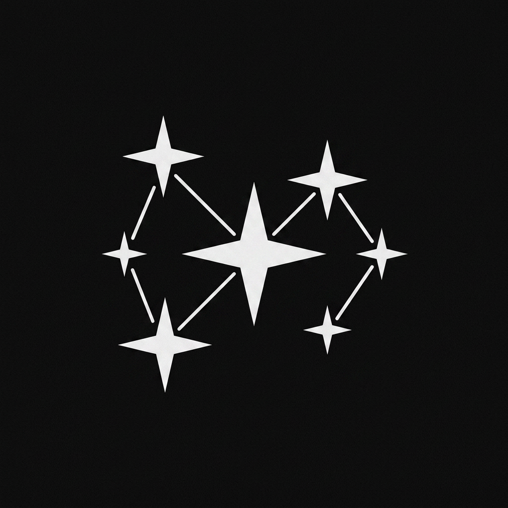 AI Design for Build on the observatory/star-chart direction and evolve it into a true constellation.
Create a premium, minimal logo made from a small number of stars connected by precise, elegant lines to form a unique constellation.
## Core Direction
* 3–7 stars maximum.
* Stars should be rendered as precise four-point star forms (equal-armed, with linear tapering) — not circles, sparkles, or decorative shapes.
* Connect the stars with thin, refined geometric lines to create a single balanced constellation.
* The constellation should feel intentional and ownable, not random or generic.
* The structure should communicate alignment, discovery, and meaningful connection through geometry and spacing alone.
## Design Principles
* Premium.
* Minimal.
* Timeless.
* Elegant.
* Sophisticated.
Inspired by:
* Real astronomy
* Celestial maps
* Observatory charts
* Star clusters
The beauty should come from:
* Geometry
* Proportion
* Spacing
* Balance
* Silhouette
Not from:
* Effects
* Decoration
* Complexity
## Visual Requirements
* Vary star sizes slightly to represent different magnitudes.
* Use a constellation structure that feels naturally discovered rather than artificially designed.
* The constellation should be memorable enough to function as a standalone brand symbol.
* The lines should feel secondary to the stars and exist only to reveal the relationship between them.
* The overall silhouette should be recognizable even when viewed from a distance.
## Avoid
* Hidden letters
* Hidden K
* Monograms
* Circles or generic nodes
* Network graph aesthetics
* Blockchain-style connected dots
* Cartoon stars
* Sparkles or twinkles
* Orbit paths
* Galaxy illustrations
* Gradients
* Glows
* Shadows
* Visual effects
* Overly dense or crowded constellations
## Goal
Create an original constellation symbol that embodies the essence of a cluster of stars becoming something greater together.
The final mark should feel like it belongs beside Apple, Nike, Airbnb, Linear, Stripe, Vercel, and Notion — simple, iconic, scalable, and timeless.
## Deliver
Provide:
1. One strongest logo direction.
2. Geometry explanation.
3. Symbolism explanation.
4. Scalability analysis.
5. Why it is memorable.
6. Why it could remain relevant for 20+ years as a brand symbol.