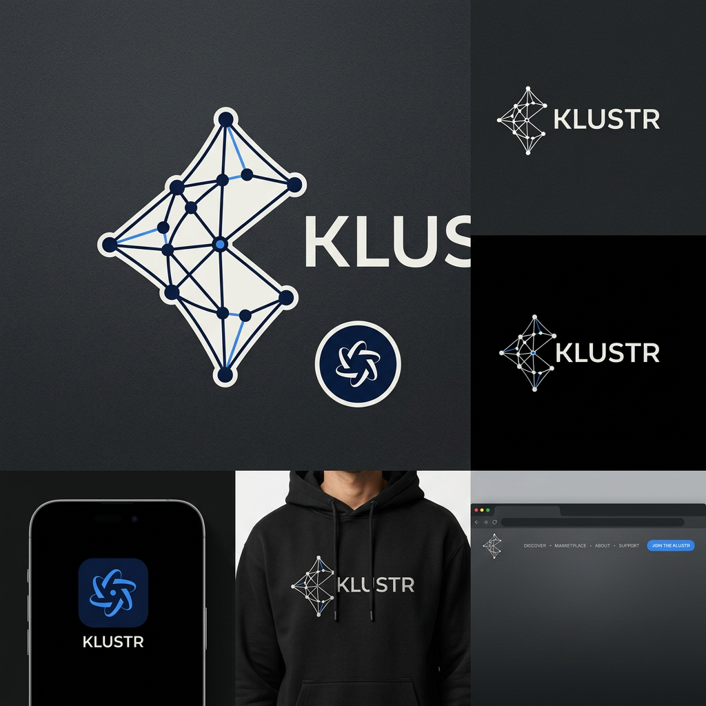 AI Design for **Design a premium brand identity and logo for a company called KLUSTR.**
### About the Brand
Klustr is a creator-brand discovery and collaboration ecosystem.
We help:
* Local businesses discover relevant local creators.
* Creators discover meaningful brand opportunities.
* Both sides build trusted, long-term collaborations.
Today, Klustr operates as a managed creator marketing service.
Over time, it will evolve into:
* A creator marketplace
* A creator network
* A collaboration infrastructure platform
Our long-term vision is:
> To become the most trusted creator-brand collaboration network in India.
---
### Core Brand Idea
**Connection Creates Growth**
Klustr exists because opportunities are created when the right people discover each other.
A creator grows.
A business grows.
A community grows.
Because the right connection happened.
---
### Logo Direction
I want the logo to feel like a premium technology brand, not a marketing agency.
Avoid:
* Social media icons
* Cameras
* Megaphones
* Handshakes
* Chat bubbles
* Influencer clichés
* Generic startup logos
* Network graph visuals
* Overly complicated illustrations
---
### Primary Visual Inspiration
The logo should be inspired by the idea of:
**Stars forming meaningful connections.**
Think:
* Individual stars representing creators and brands.
* Connections forming opportunities.
* A subtle constellation.
* Discovery.
* Alignment.
* Emergence.
The stars should connect together to create a sleek, elegant, minimal pattern that subtly forms the letter **K**.
The "K" should not be obvious or forced.
It should feel discovered rather than shown.
The viewer should first see a beautiful symbol and only later notice the K hidden inside it.
---
### Design Style
Premium
Minimal
Elegant
Sophisticated
Timeless
Confident
Modern
Luxury through simplicity
The logo should feel:
* Designer-crafted
* Intentional
* Refined
* Memorable
Not:
* Playful
* Cartoonish
* Kiddish
* Trendy
* AI-generated looking
---
### Inspiration From World-Class Brands
Study the design philosophy behind:
* Apple
* Nike
* Airbnb
* Stripe
* Linear
* Vercel
* Notion
Notice:
* Extreme simplicity
* Strong silhouette
* Timeless geometry
* Recognizable from memory
* Not literal representations of the product
---
### Symbol Requirements
The symbol must:
* Work as an app icon
* Work as a favicon
* Look premium on a black hoodie
* Work in monochrome
* Be recognizable at small sizes
* Have a strong silhouette
* Feel iconic rather than descriptive
The logo should be a **brand symbol first**, and a logo second.
---
### Color Direction
Primary palette:
* Midnight Navy
* Deep Charcoal
* Off White
* Electric Blue accent
Alternative:
* Pure Black
* White
* Single Electric Blue accent
Avoid bright startup colors.
---
### Deliverables
Generate:
1. Primary logo symbol
2. Icon-only version
3. Wordmark + icon lockup
4. Black & white version
5. Dark mode version
6. App icon mockup
7. Premium hoodie mockup
8. Website navbar mockup
Most importantly:
**Create a logo that feels like it could still be used by a billion-dollar company 15 years from now.** It should communicate trust, discovery, opportunity, and connection through elegant abstraction rather than obvious visual metaphors.