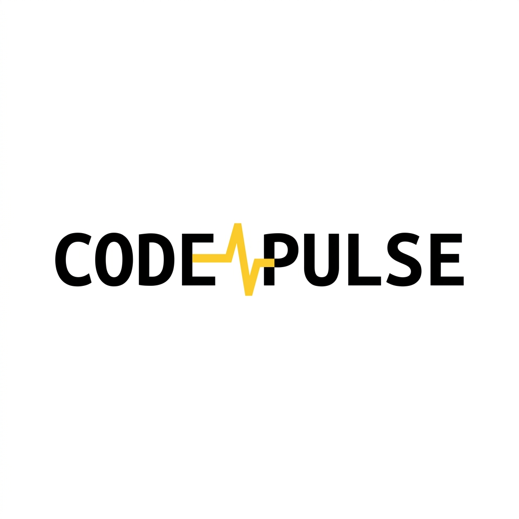 AI Design for A sleek, professional minimalist logo for 'CODE PULSE' featuring a modern geometric pulse line integrated into the typography. Use a bold Ubuntu Mono font style with a high-contrast color palette of vibrant yellow and matte black. The design should be clean, vector-style, and centered on a solid background for maximum impact.