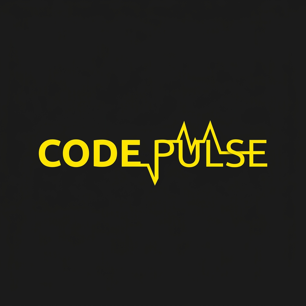 AI Design for A sleek, professional minimalist logo for 'CODE PULSE' featuring a modern geometric pulse line integrated into the typography. Use a bold Ubuntu Mono font style with a high-contrast color palette of vibrant yellow and matte black. The design should be clean, vector-style, and centered on a solid background for maximum impact.