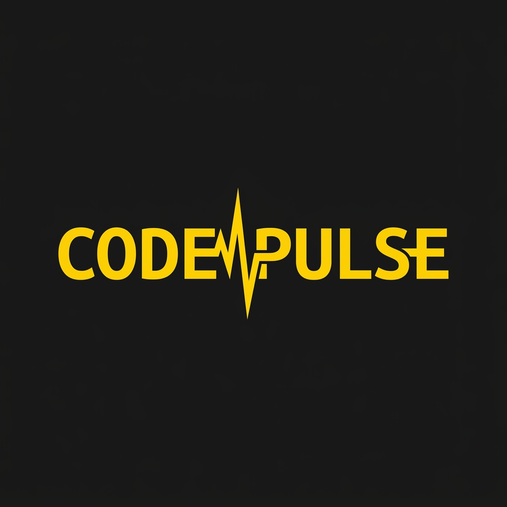 AI Design for A sleek, professional minimalist logo for 'CODE PULSE' featuring a modern geometric pulse line integrated into the typography. Use a bold Ubuntu Mono font style with a high-contrast color palette of vibrant yellow and matte black. The design should be clean, vector-style, and centered on a solid background for maximum impact.