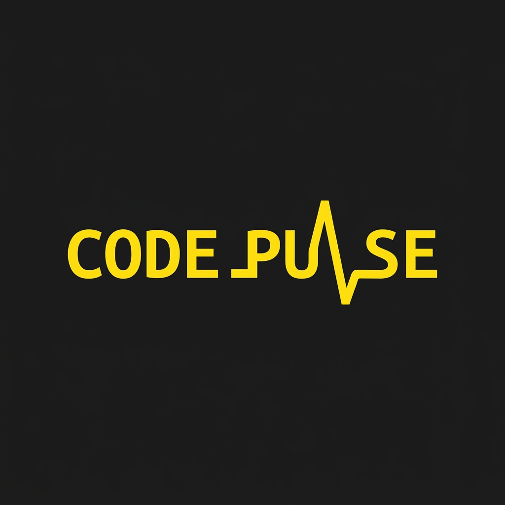 AI Design for A sleek, professional minimalist logo for 'CODE PULSE' featuring a modern geometric pulse line integrated into the typography. Use a bold Ubuntu Mono font style with a high-contrast color palette of vibrant yellow and matte black. The design should be clean, vector-style, and centered on a solid background for maximum impact.