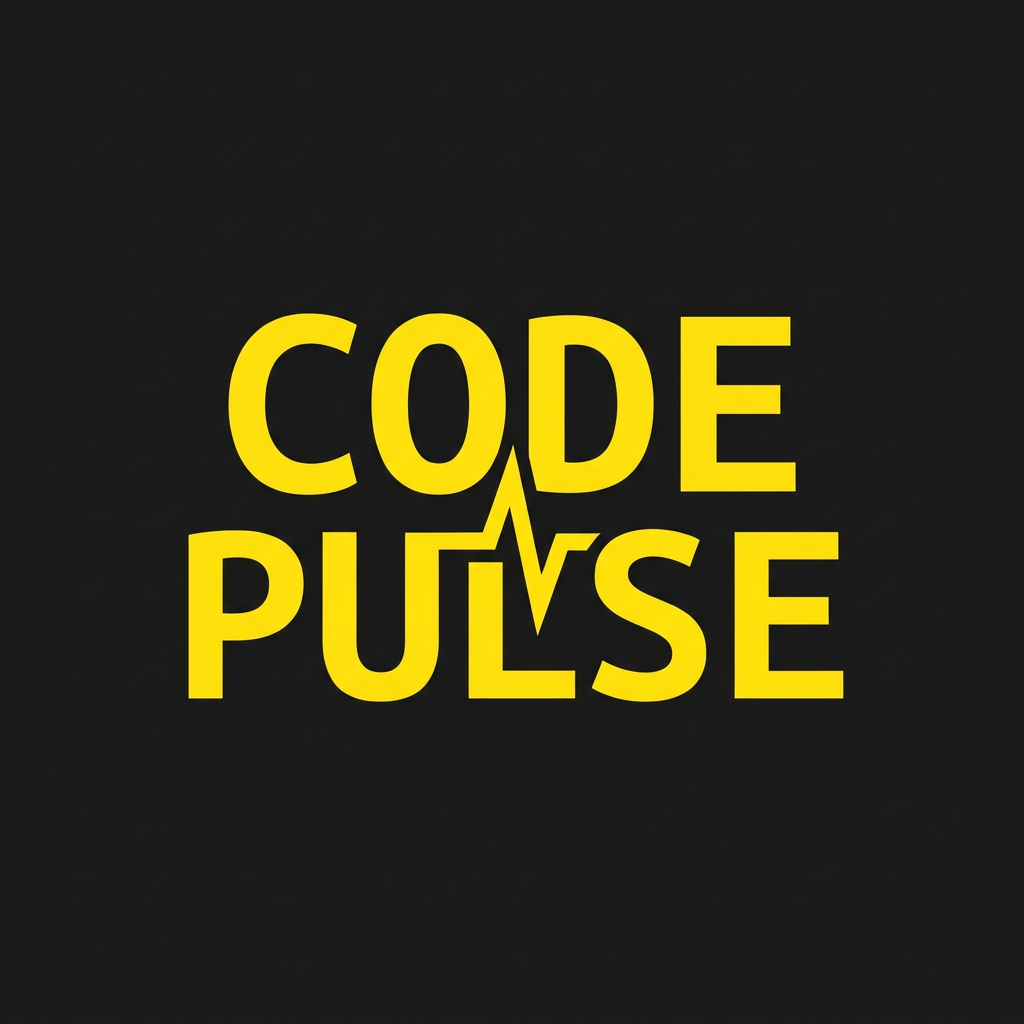 AI Design for A sleek, professional minimalist logo for 'CODE PULSE' featuring a modern geometric pulse line integrated into the typography. Use a bold Ubuntu Mono font style with a high-contrast color palette of vibrant yellow and matte black. The design should be clean, vector-style, and centered on a solid background for maximum impact.