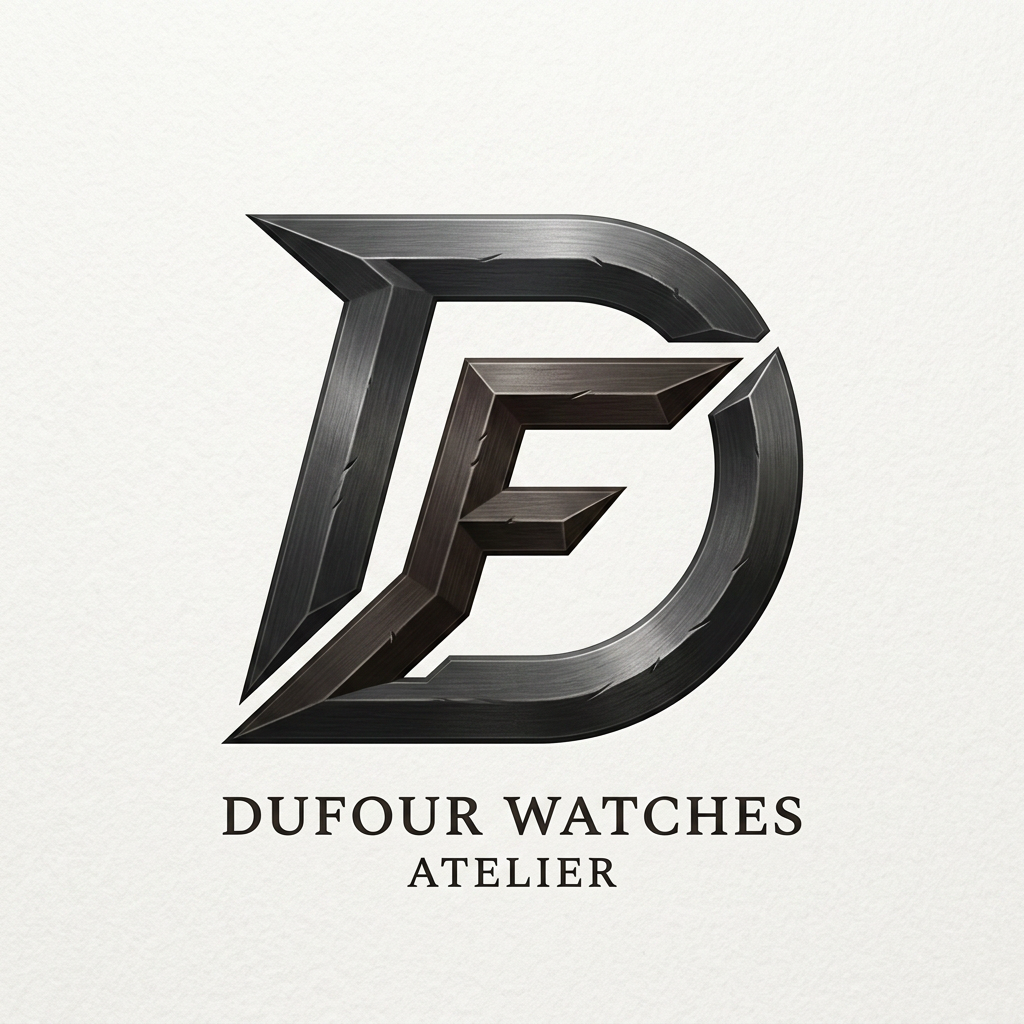 AI Design for maak een logo voor het bedrijf DUFOUR, het is mijn bedrijf waar ik alleen zelfstandig horloges maak vanaf 0 tot een product, van een custom mouvement tot custom dial ik doe alles met de hand ik wil dat het logo 1 groot letter is met daarin/door een andere letter ik had gedacht aan de D die grootstaat en de F die erin zit en door de D snijdt, ik wil dat het sportief en agressief is. zorg dat het simplistisch is
