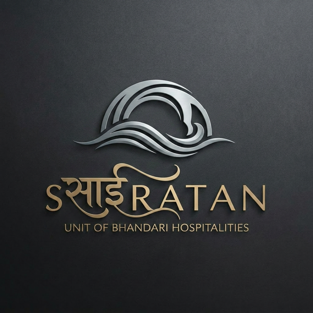AI Design for REMOVE THE LEAF TYPE LOGO FROM TOP.. AND SOMETHING IN FLOWY FORM... RELATED TO HOTELS AND THE TEXT "SAI" CAN BE WRITTEN IN HINDI FONT AND FLOWY MANNER ... AND LOOKS RICH AND CLASSY