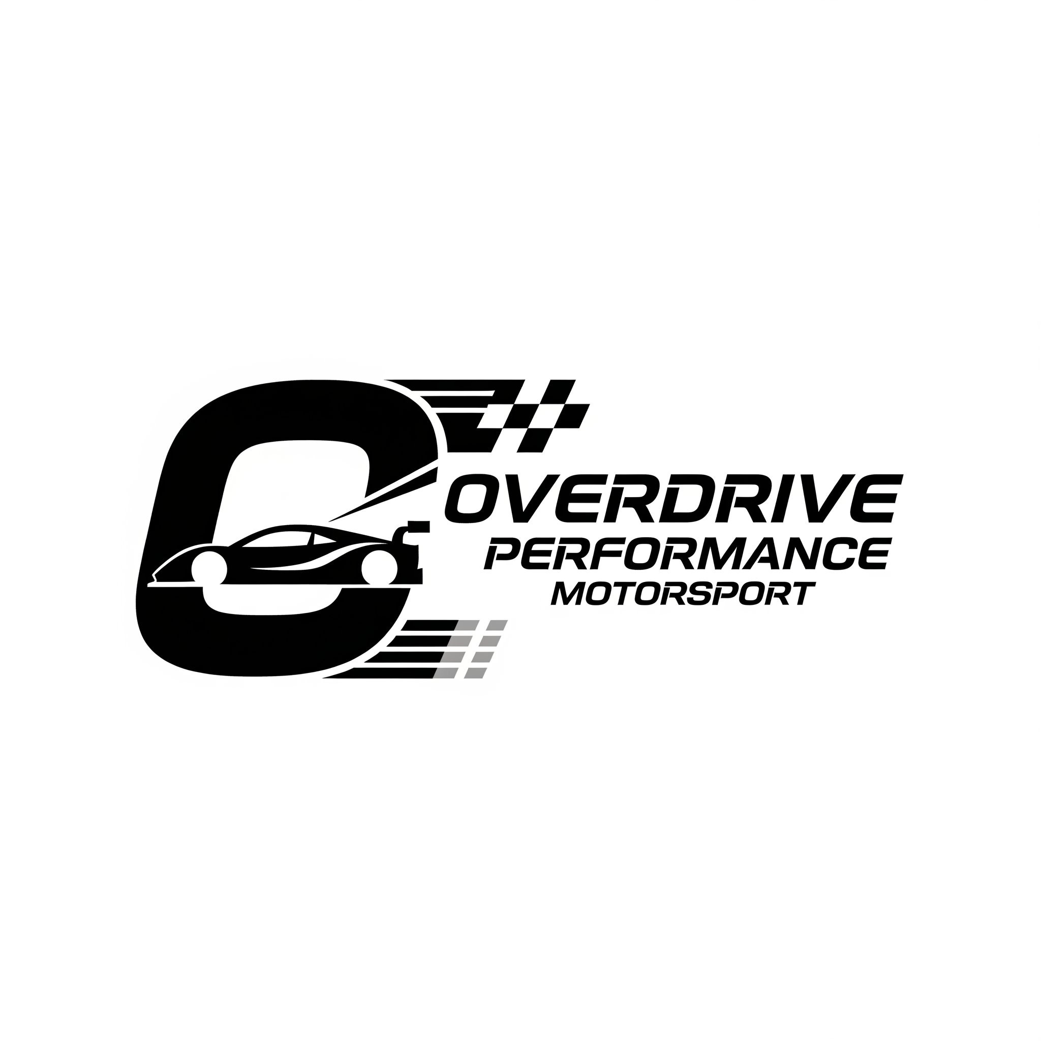 AI Design for Erstelle mir ein Logo für mein iRacing GT3/LMP2/GTP Team Name Overdrive Performance Motorsport, minimalistic, black/white