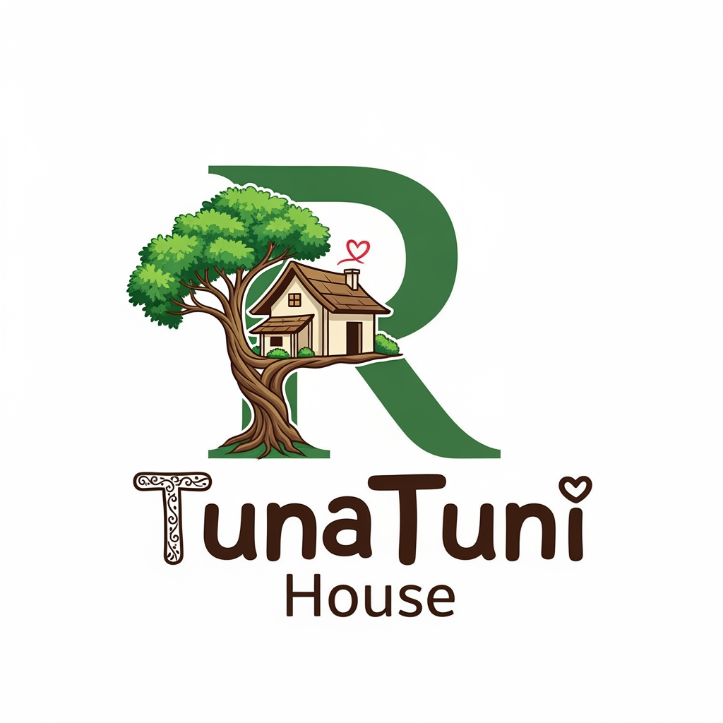 AI Design for amar jonno akta logo ready koro jar name hobe "TunaTuni House" sathea thakbe "love" sin thakbea house ar pic thakbea."TunaTuni" leakha ta digain hobea.House village type house hobe.House ar picone bot gas hobea. house ba tree ta "R" sin thakbea