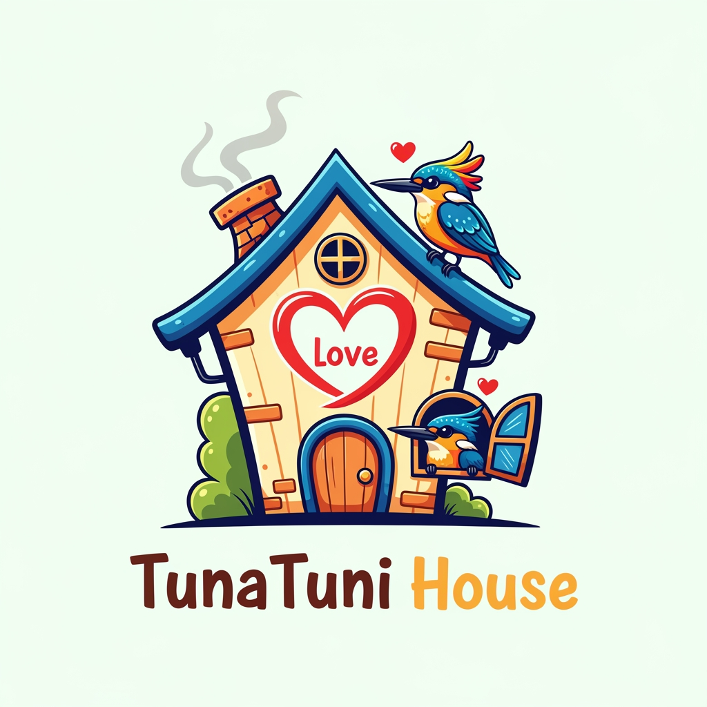 AI Design for amar jonno akta logo ready koro jar name hobe "TunaTuni House" sathea thakbe "love" sin thakbea house ar pic thakbea
