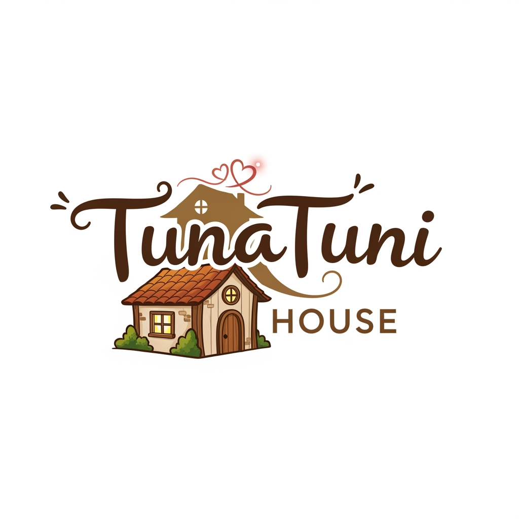 AI Design for amar jonno akta logo ready koro jar name hobe "TunaTuni House" sathea thakbe "love" sin thakbea house ar pic thakbea."TunaTuni" leakha ta digain hobea.House village type house hobe