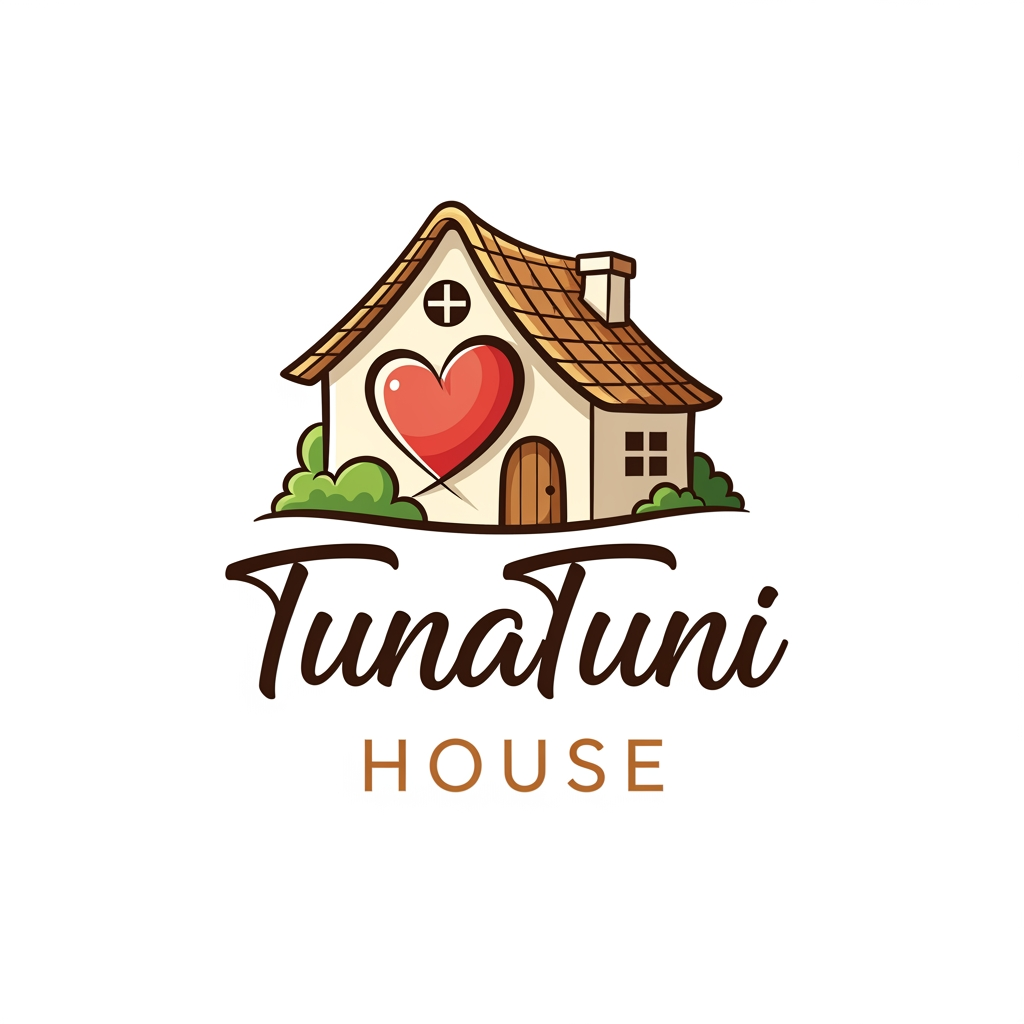 AI Design for amar jonno akta logo ready koro jar name hobe "TunaTuni House" sathea thakbe "love" sin thakbea house ar pic thakbea."TunaTuni" leakha ta digain hobea.House village type house hobe