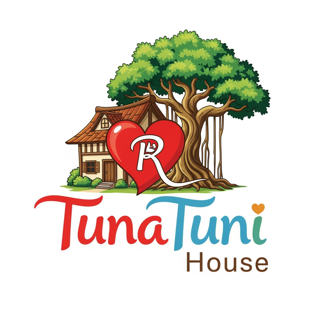AI Design for amar jonno akta logo ready koro jar name hobe "TunaTuni House" sathea thakbe "love" sin thakbea house ar pic thakbea."TunaTuni" leakha ta digain hobea.House village type house hobe.House ar picone bot gas hobea. house ba tree ta "R" sin thakbea