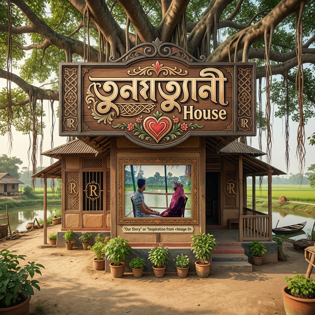 AI Design for amar jonno akta logo ready koro jar name hobe "TunaTuni House" sathea thakbe "love" sin thakbea house ar pic thakbea."TunaTuni" leakha ta digain hobea.House village type house hobe.House ar picone bot gas hobea. house ba tree ta "R" sin thakbea.shatea uper pic ta art pic akarea house ar wall a thakbea