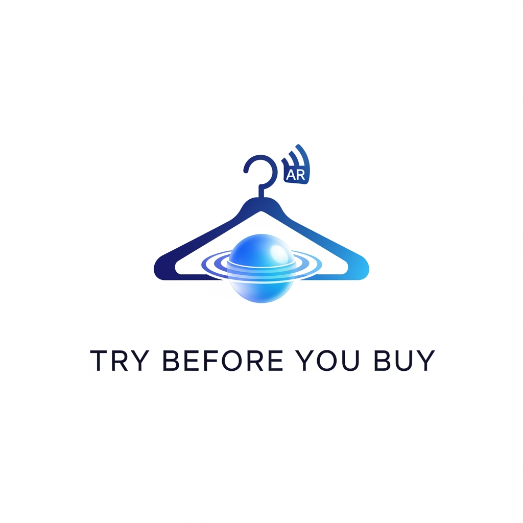 AI Design for Design a premium modern logo for a fashion-tech startup called "Try Before You Buy". Combine a clothing hanger with augmented reality elements and a futuristic shopping experience. Use elegant blue gradients, clean typography, minimalist design, and a professional SaaS startup aesthetic. The logo should look suitable for a technology company specializing in AR Virtual Try-On solutions for Shopify fashion brands. Create a memorable icon and premium wordmark.