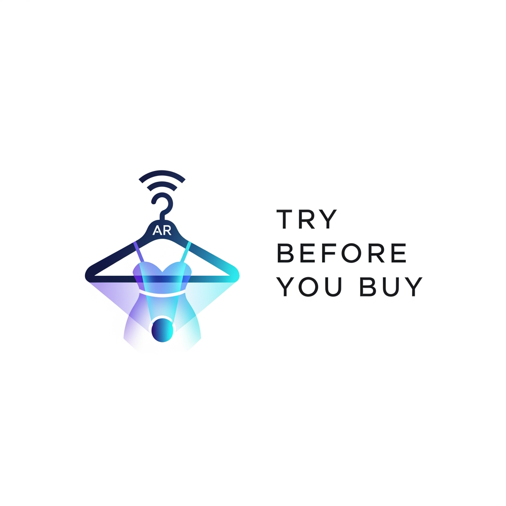 AI Design for Design a premium modern logo for a fashion-tech startup called "Try Before You Buy". Combine a clothing hanger with augmented reality elements and a futuristic shopping experience. Use elegant blue gradients, clean typography, minimalist design, and a professional SaaS startup aesthetic. The logo should look suitable for a technology company specializing in AR Virtual Try-On solutions for Shopify fashion brands. Create a memorable icon and premium wordmark.