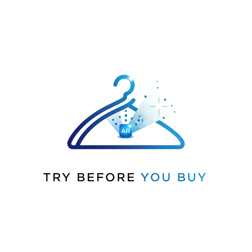AI Design for Design a premium modern logo for a fashion-tech startup called "Try Before You Buy". Combine a clothing hanger with augmented reality elements and a futuristic shopping experience. Use elegant blue gradients, clean typography, minimalist design, and a professional SaaS startup aesthetic. The logo should look suitable for a technology company specializing in AR Virtual Try-On solutions for Shopify fashion brands. Create a memorable icon and premium wordmark.