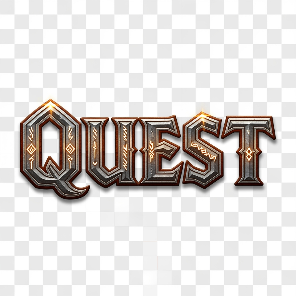AI Design for Una scritta stile Fantasy (World of Warcraft) sfondo trasparente, la scritta è la seguente: "QUEST"