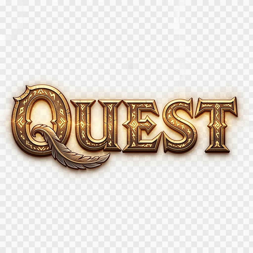 AI Design for Una scritta stile Fantasy (World of Warcraft) sfondo trasparente, la scritta è la seguente: "QUEST"