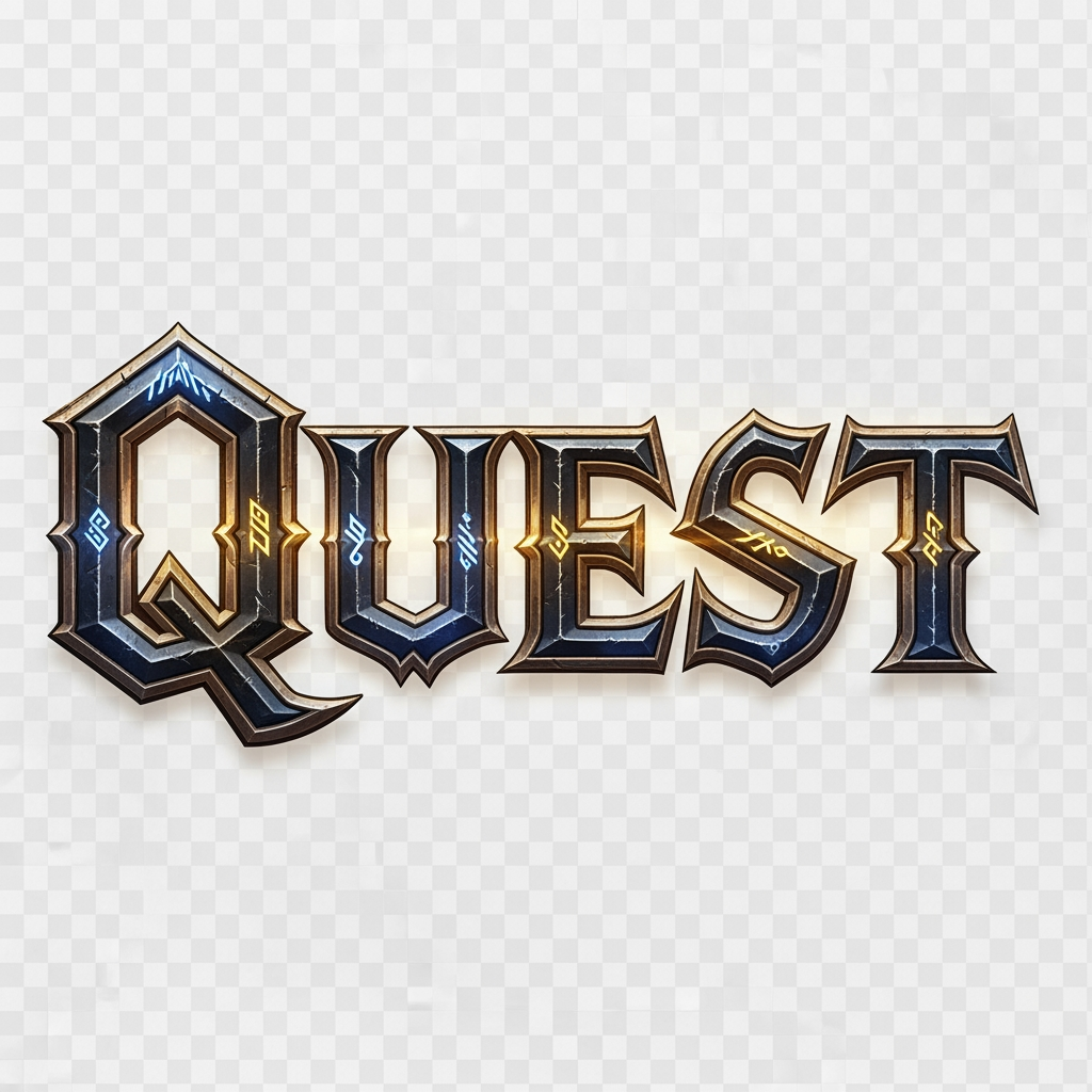 AI Design for Una scritta stile Fantasy (World of Warcraft) sfondo trasparente, la scritta è la seguente: "QUEST"
