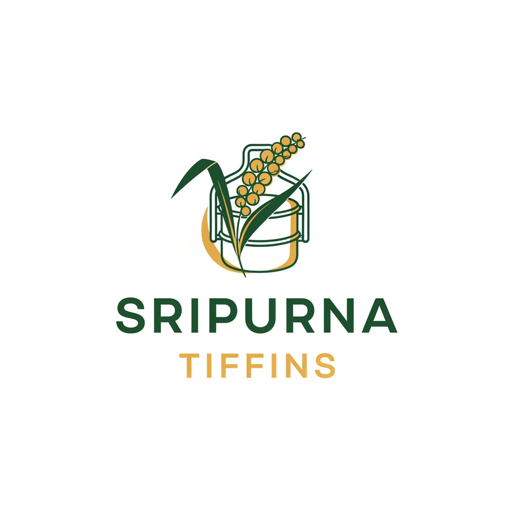 AI Design for my brand name is 'SRIPURNA TIFFINS', it is a millet foods breakfast shop i want to make a logo which should represent premium brand ,healthy, and quality foods. the entire theme should be in white and green combination . genererate a powerful promt to create the logo