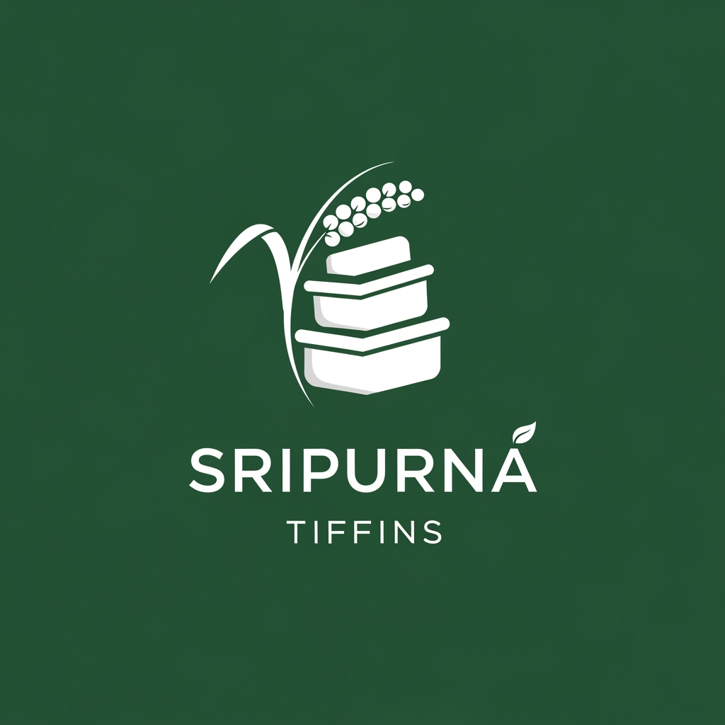 AI Design for my brand name is 'SRIPURNA TIFFINS', it is a millet foods breakfast shop i want to make a logo which should represent premium brand ,healthy, and quality foods. the entire theme should be in white and green combination . genererate a powerful promt to create the logo