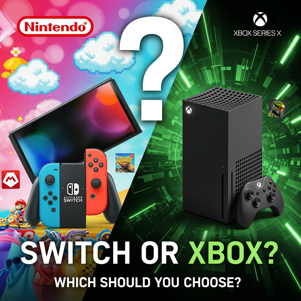 AI Design for make a yt tubminal for a yt vid that tells you what to pic Nintendo switch or xbox