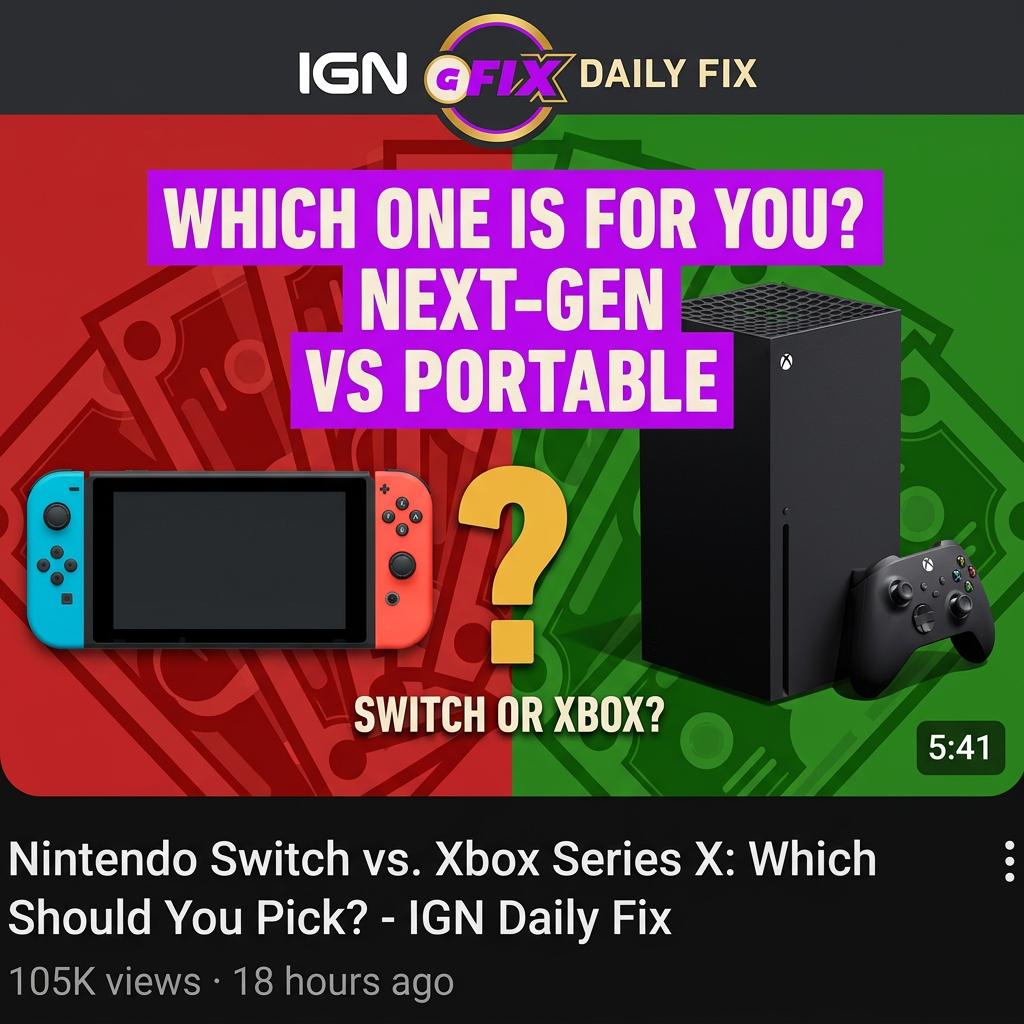 AI Design for make a yt tubminal for a yt vid that tells you what to pic Nintendo switch or xbox like the pic