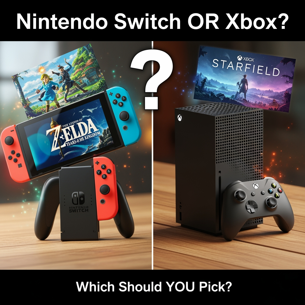 AI Design for make a yt tubminal for a yt vid that tells you what to pic Nintendo switch or xbox